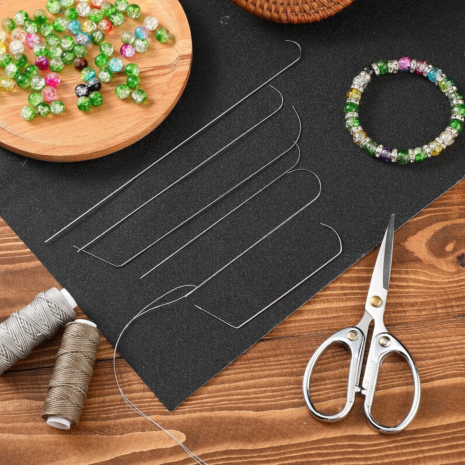 6 Sizes Large Eye Curved Beading Needles, Stainless Bead Needle for Bead Spinner, Bead Spinner Needles for Waist Beads Bracelet Necklace Making (6 Pcs)