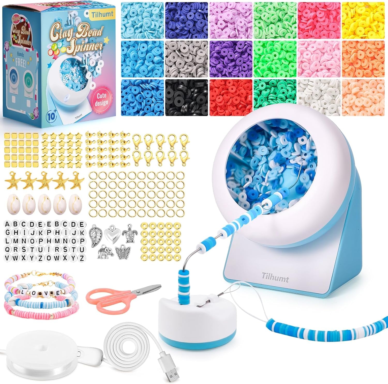Bead Spinner with Clay Beads, Gift Beading Set for Girls, 2112Pcs Bracelet Making Kit with Electric Bead Spinner for Jewelry Making, Automatic Bracelet Maker for Making Friendship Bracelets