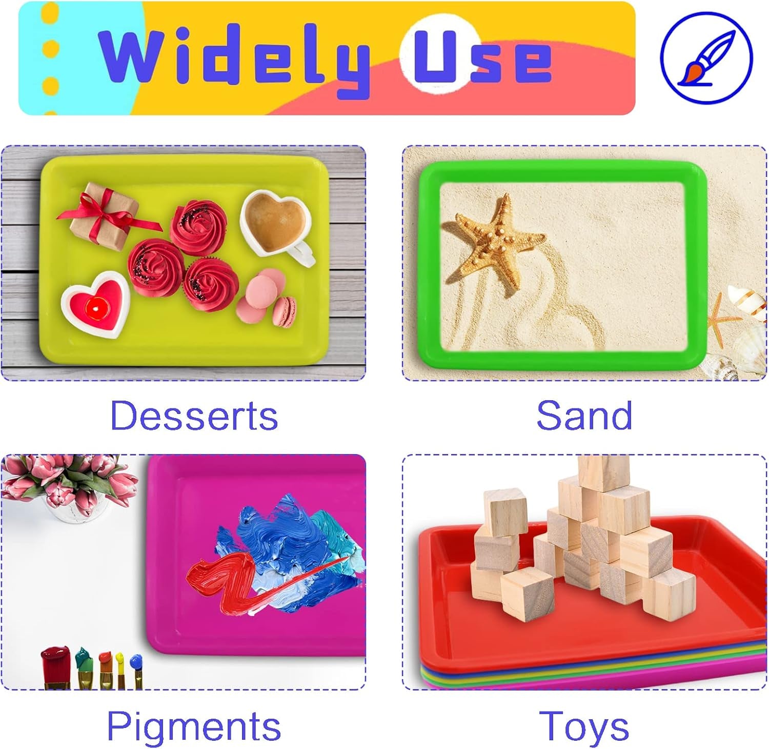 Plastic Art Trays,10 Pack Activity Plastic Crafts Tray,Medium Size,Multicolor Kids Organizer Tray Serving Tray for DIY Projects,Beads,Painting,Jewelry