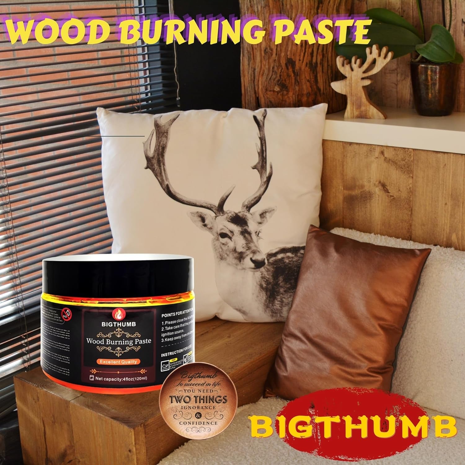 Wood Burning Gel Kit 4 OZ | Heat Activated Non-Toxic Paste for DIY Crafting, with Mini Scraper, Template Sticker, Paint Brush - Accurately &amp; Easily Burn Designs on Wood, Canvas, Denim