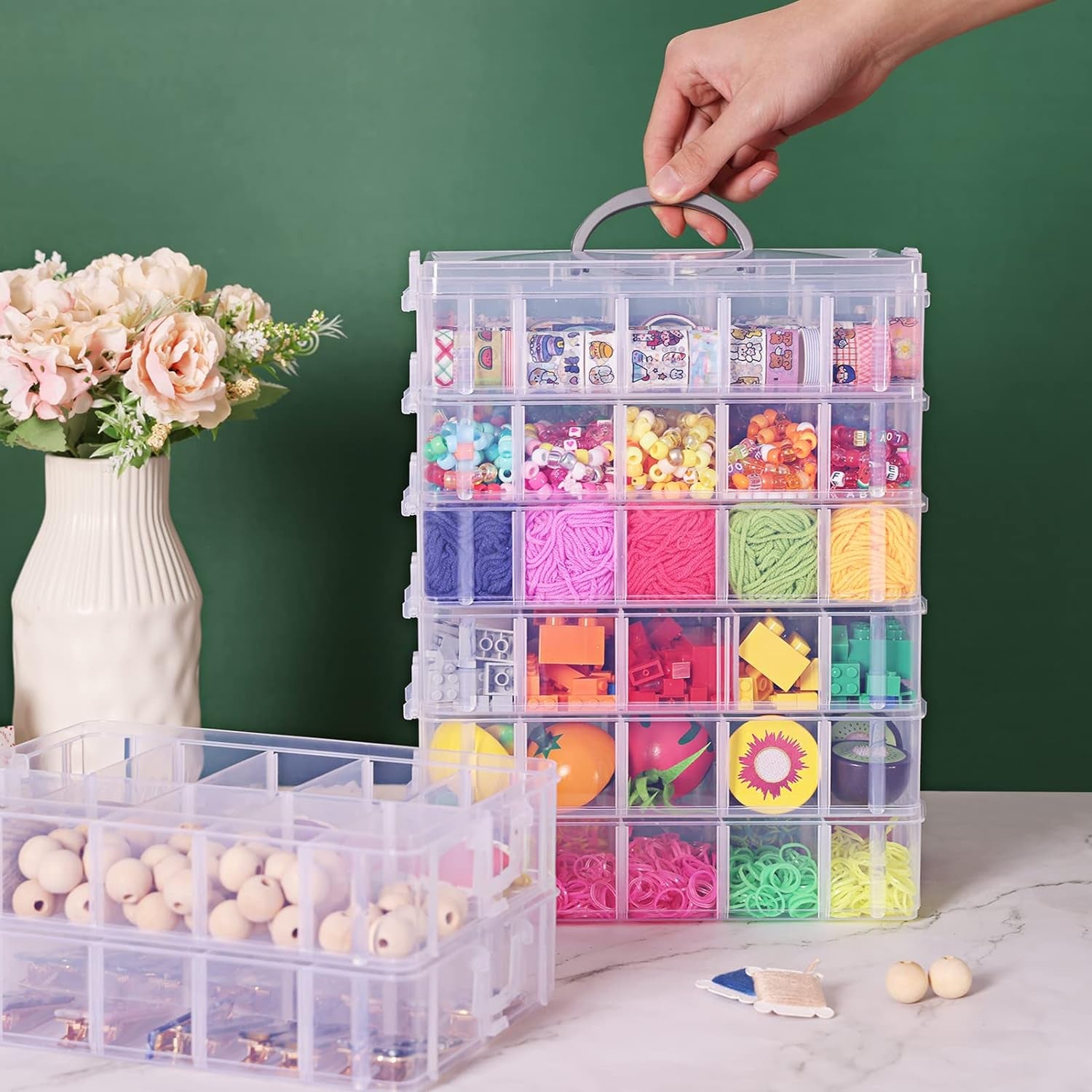 8-Tier Stackable Storage Container Box with 80 Compartments, Plastic Craft Organizers and Storage Containers for Arts, Organizing Washi Tape, Embroidery, Threads Bobbins, Kids Toy