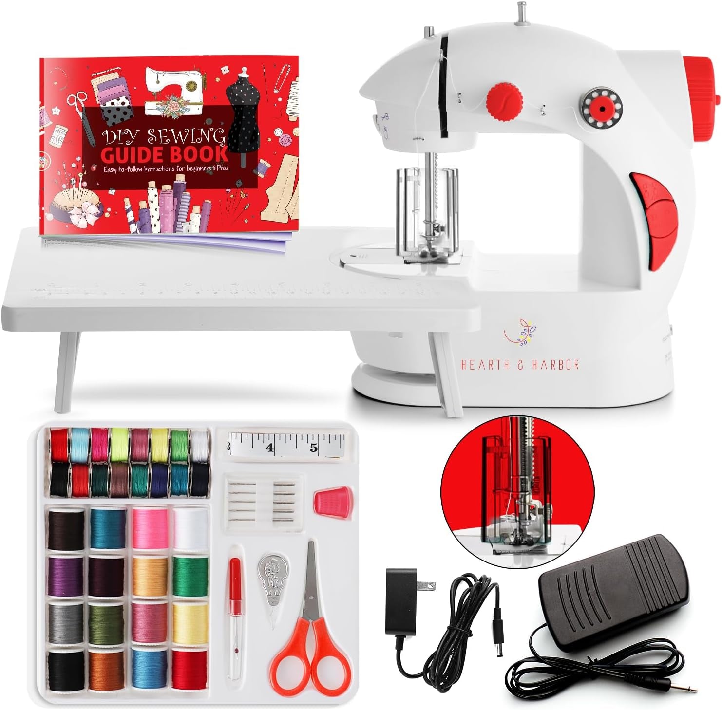 Mini Sewing Machine for Beginners Adult, 48-Piece Portable Sewing Machine, Dual Speed Small Sewing Machine, Adults and Kids Sewing Machine, Travel Beginner Sewing Machines with Sewing Kit and Book