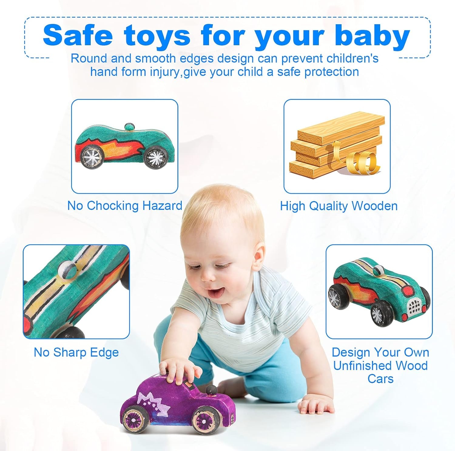 24 Pieces Wood DIY Car Toys Unfinished Wooden Cars Unfinished DIY Car Crafts for Students Home Activities Easy Woodworking and Family Time Set