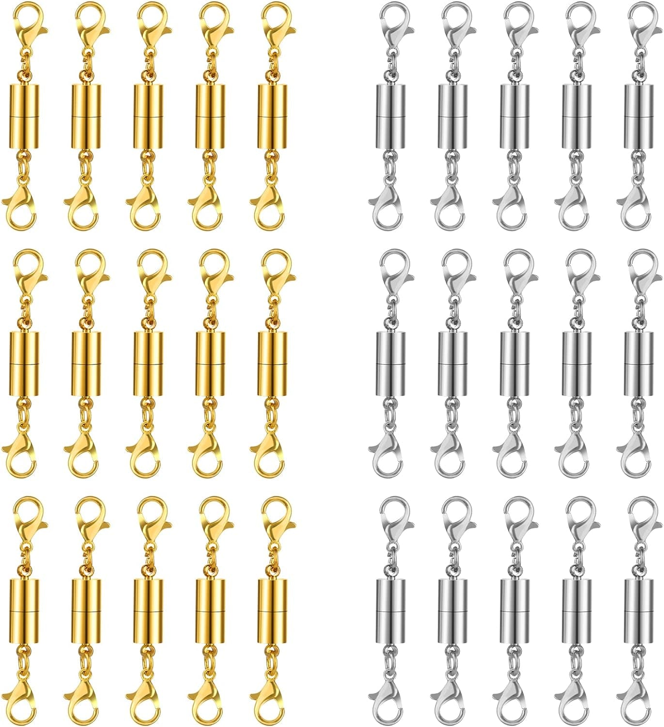30PCS Double Lobster Clasp Magnetic Necklace Clasps and Closures, 14K Gold and Silver Adjustable Necklace Extenders, Jewelry Clasps Connectors for Necklace Bracelet Extender Jewelry Making DIY