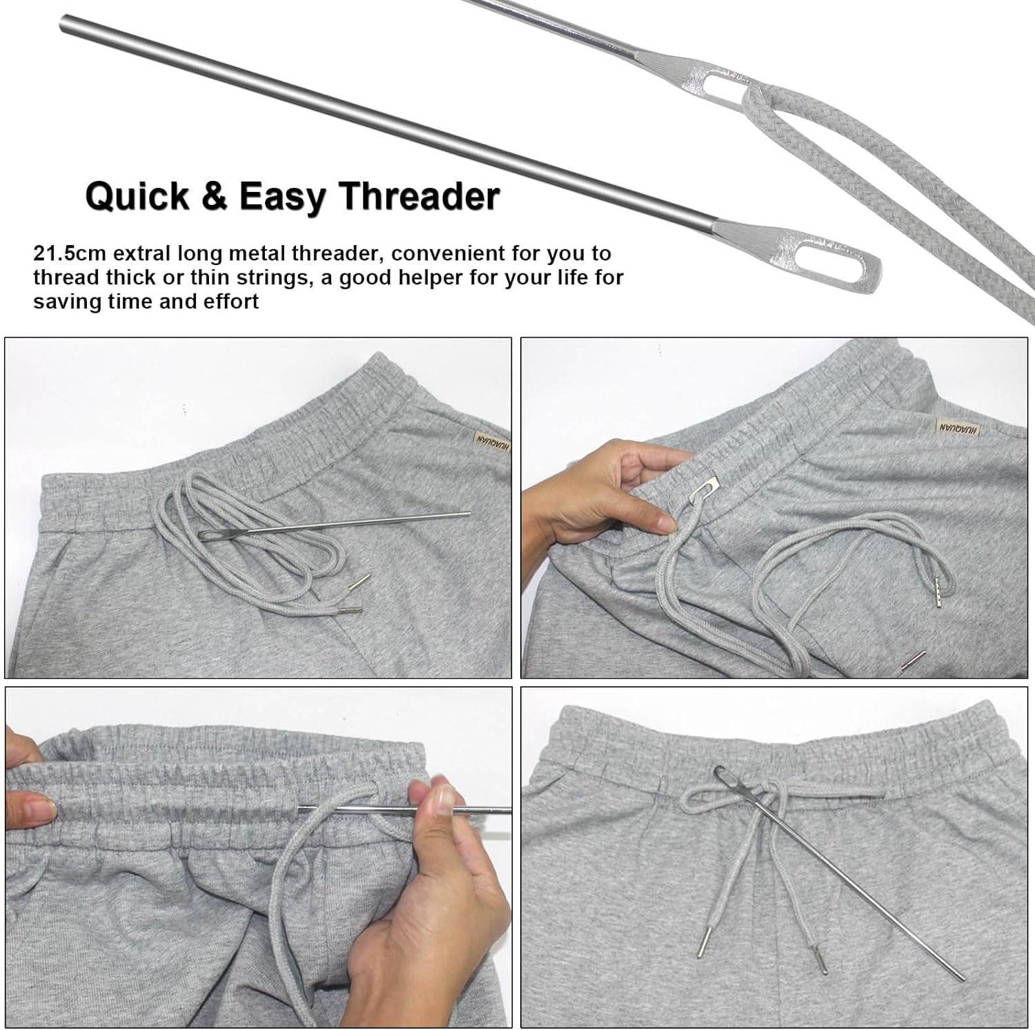 12 Pieces 66 Inches XL Lengthened Drawstring Cords Replacement Drawstrings with 4 Pieces Easy Threaders for Sweatpants Shorts Pants Jackets Coats