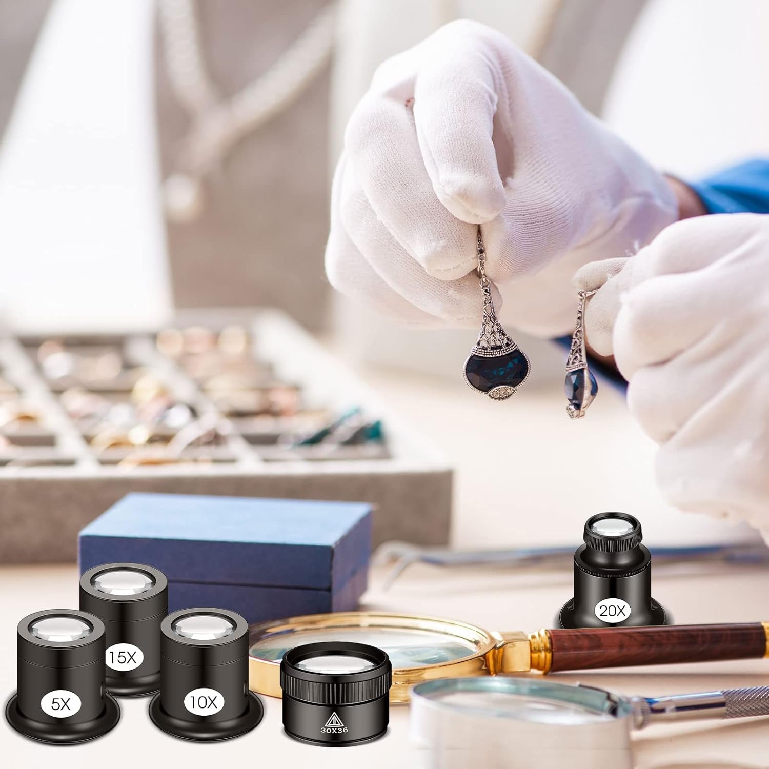 5 Pcs Jewelers Loupe Portable Monocular Magnifier Magnifying Glass Eye Loops Magnifier with 30 X 36 Mm Lens Watch Jewelry Experimental Repair Tool for Textile Optical Circuit Coins (5X 10X 15X 20X)