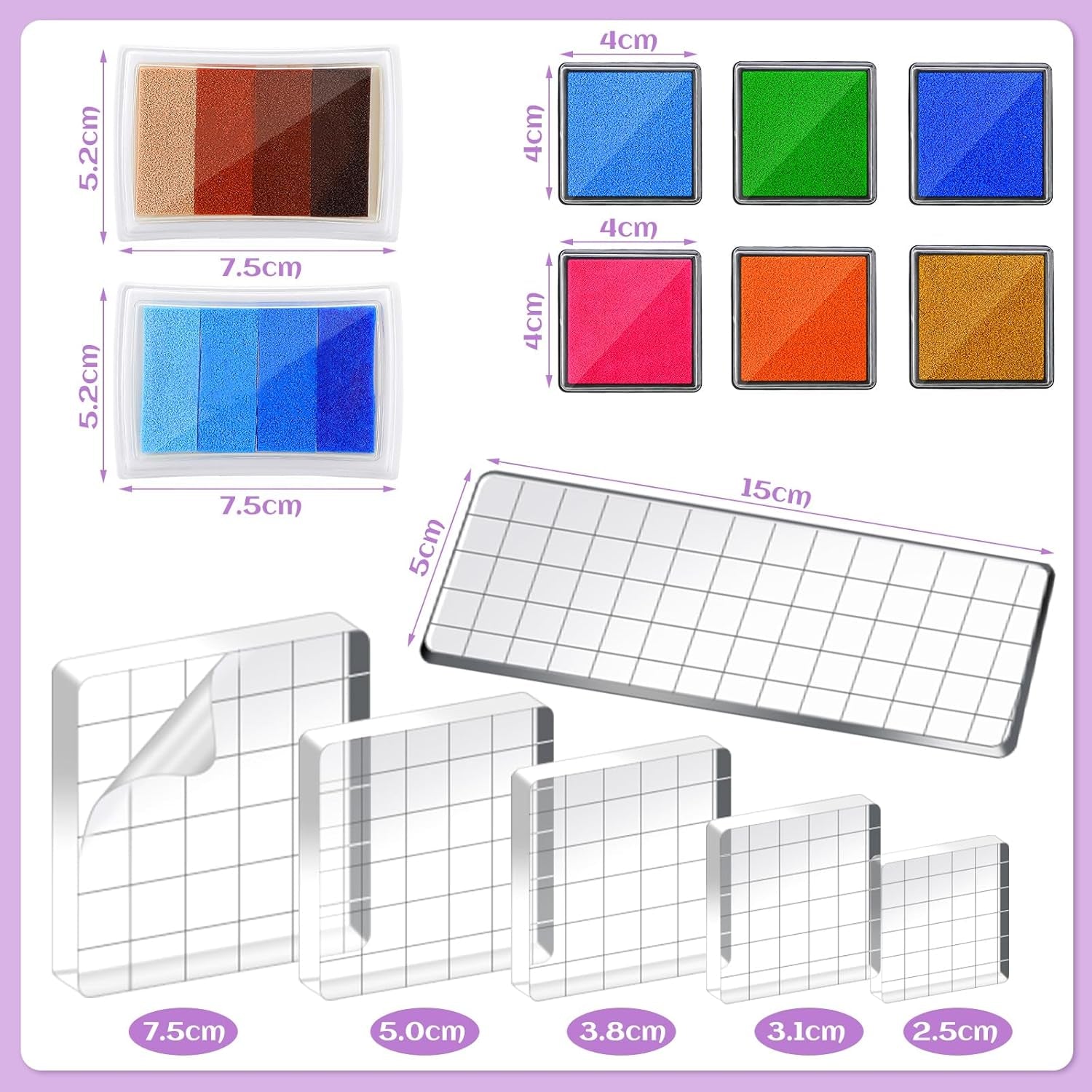 26 Pieces Acrylic Stamp Blocks Tools Set Including 8 Plants and Flower Silicone Clear Stamps Seal 6 Stamp Blocks 12 Craft Ink Pads Decorative Clear Stamps for Scrapbooking Card Making Journaling