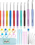 39Pcs Crochet Hooks,12 Sizes Crochet Hooks Set,Crochet Hooks Ergonomic Soft Grip,Ergonomic Crochet Hooks for Arthritic Hands(2Mm-8Mm)