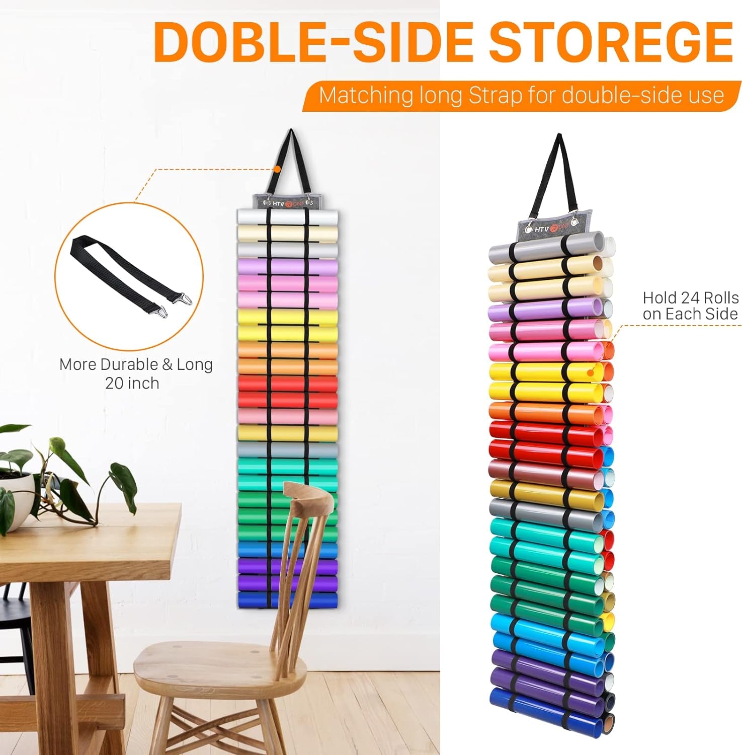 Vinyl Storage Organizer, Vinyl Roll Holder Holds up to 48 Rolls, Grey Craft Vinyl Organizer Wall Mount/Hanging over the Door, Vinyl Roll Storage for Home Craft Room