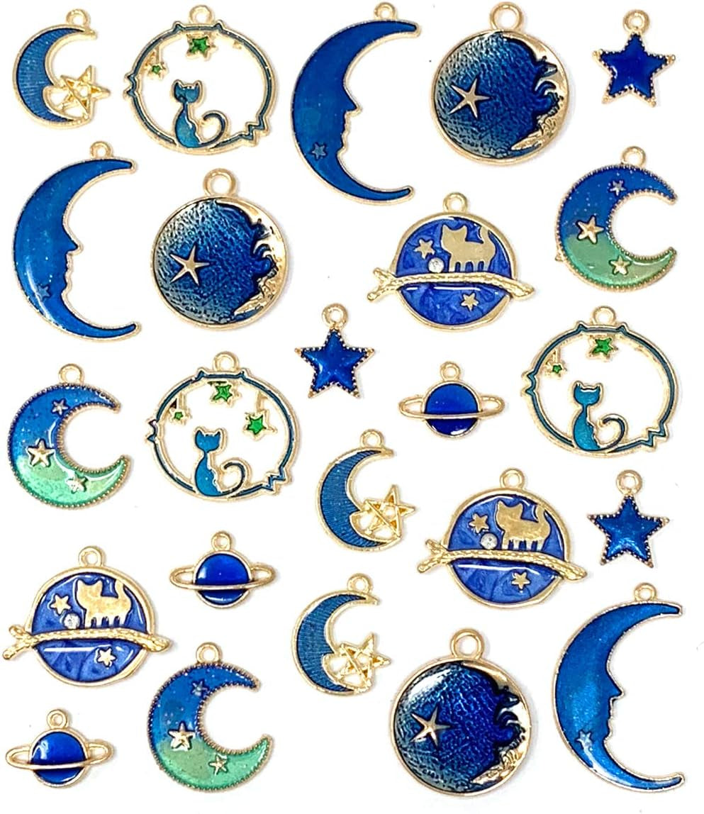 Assorted Gold Plated Enamel Cat Moon Star Celestial Charm Pendant DIY for Earrings Necklace Bracelet Jewelry Making and Crafting
