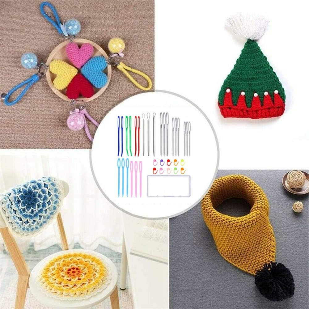 35Pcs Yarn Needle Tapestry Needles,Darning Needle Yarn Needles,Big Eye Blunt Knitting Needles with Stitch Markers for Knitting Crocheting