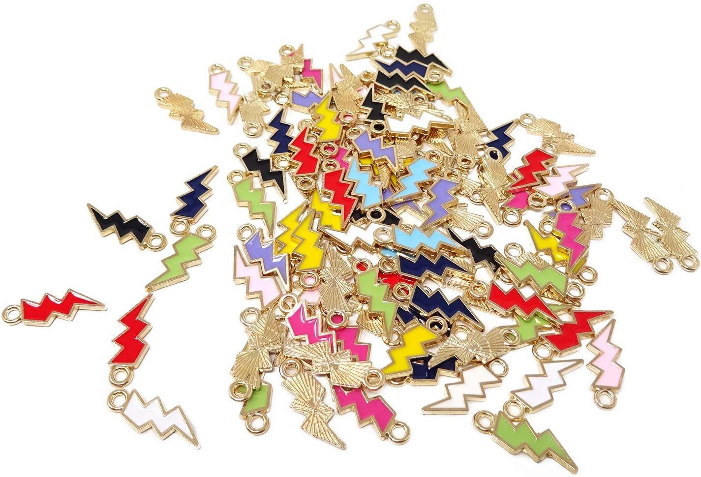 100PCS Zinc Alloy Enamel Flash Shape Charms Pendants Lightning Bolt Charms Flash Thunder Pendant for Bracelet Necklace Earrings DIY Jewelry Making Accessories (10 Colors)