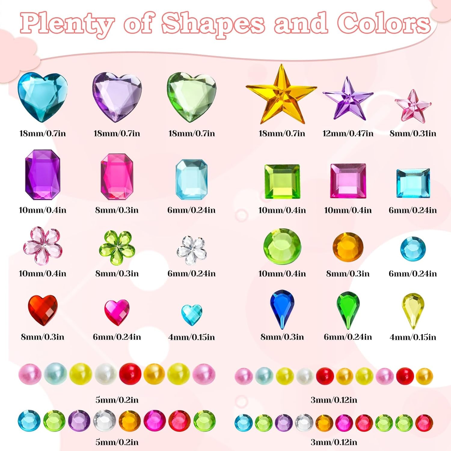 3500 Pcs Gems Stickers for Kids Crafts, 10 Sheets Self Adhesive Gems Jewels Stickers for Crafts, Bling Gemstone Stickers Decorative Diamond for Makeup & DIY, Multi Colors, Shapes, Sizes