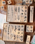 22 Pcs Plant Wooden Rubber Stamps Set, Plant Decorative Wooden Stamp DIY Craft Wooden Rubber Stamps (Plant 1)