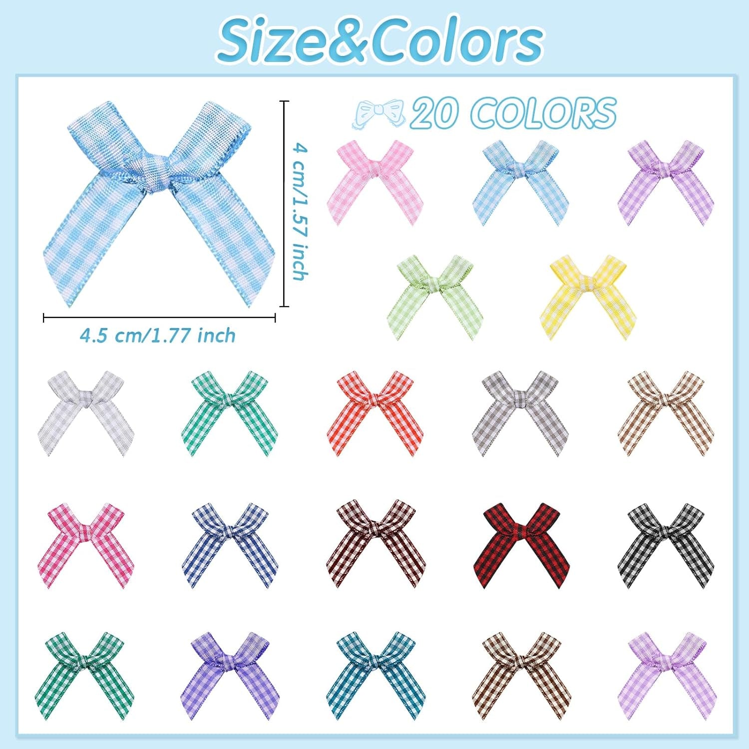 300 Pcs Mini Ribbon Craft Bows, Small Multicolor DIY Craft Tiny Bows for Presents Satin Decoration Bowknot for Gift Wrapping Hair Clip Flower Bouquet Wedding Birthday Sewing Scrapbooking (Plaid)