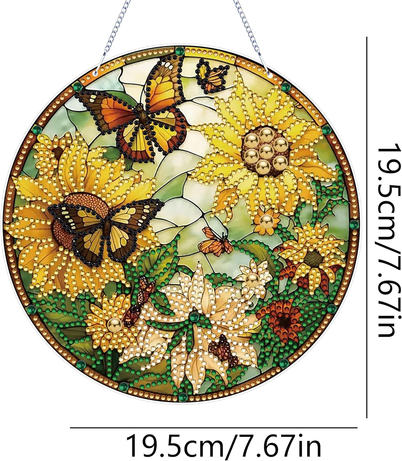 5D Sunflower Butterfly Diamond Painting Kits for Adults Hanging Sign Wall Art Sign Diamond Art Suncatcher Hanging Ornament Home Garden Wall Door Hanging Painting Kits, Yellow
