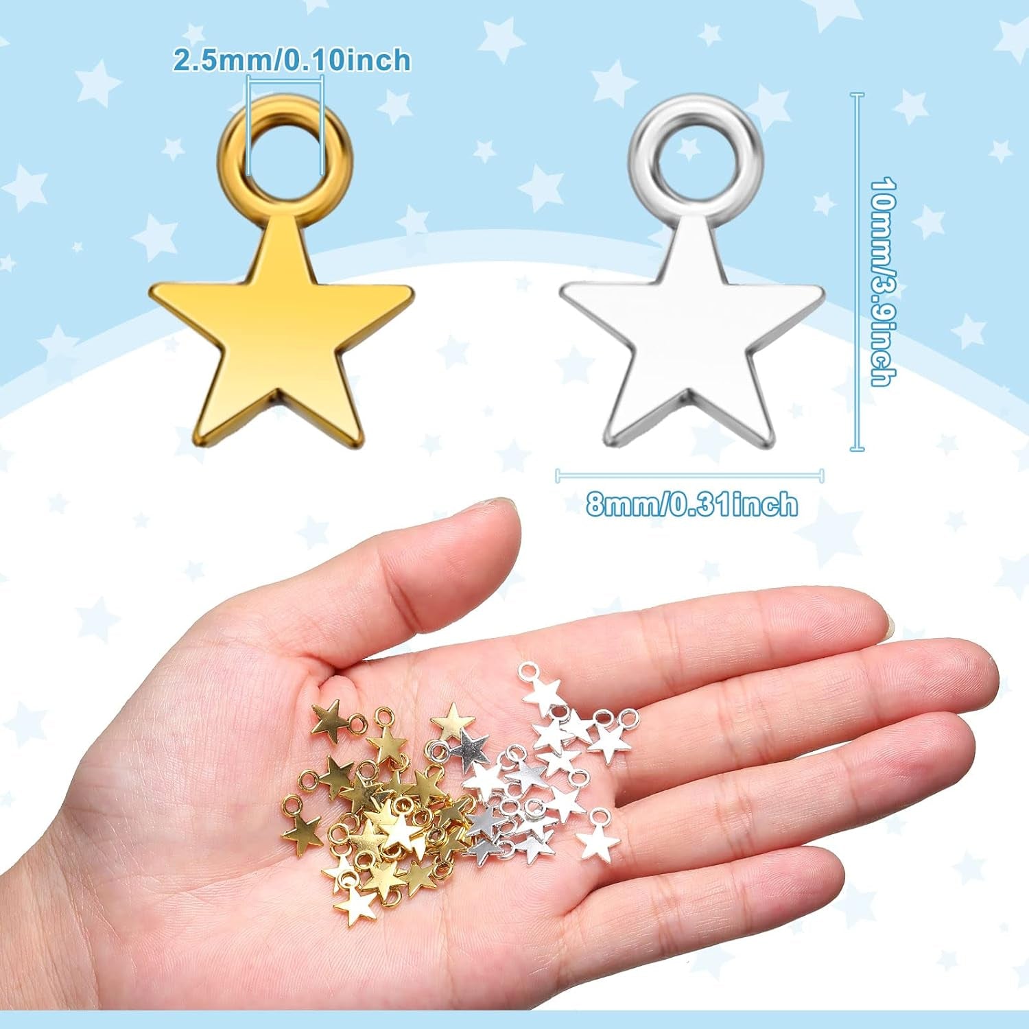 200 Pieces Star Pendant Mini Star Charms Bulk Alloy Star Dangle for Necklace Earring Bracelet Keychain Jewelry Making Graduation Decoration Gifts, 8 X 10Mm