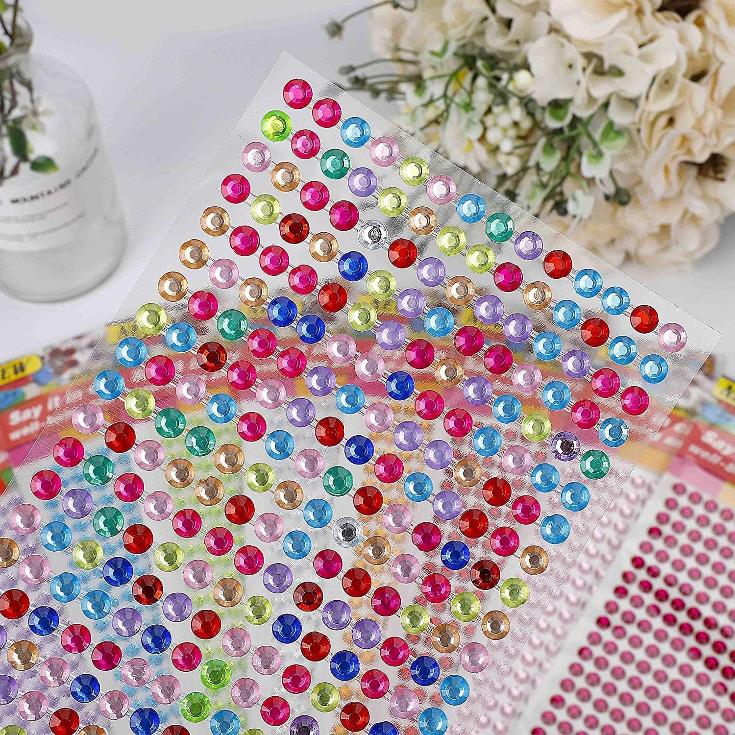 3120Pcs 6Mm Self-Adhesive Rhinestone Stickers Gem Stickers Jewels Crystal Embellishment Sheet for Crafts DIY Card Making (12 Sheets)