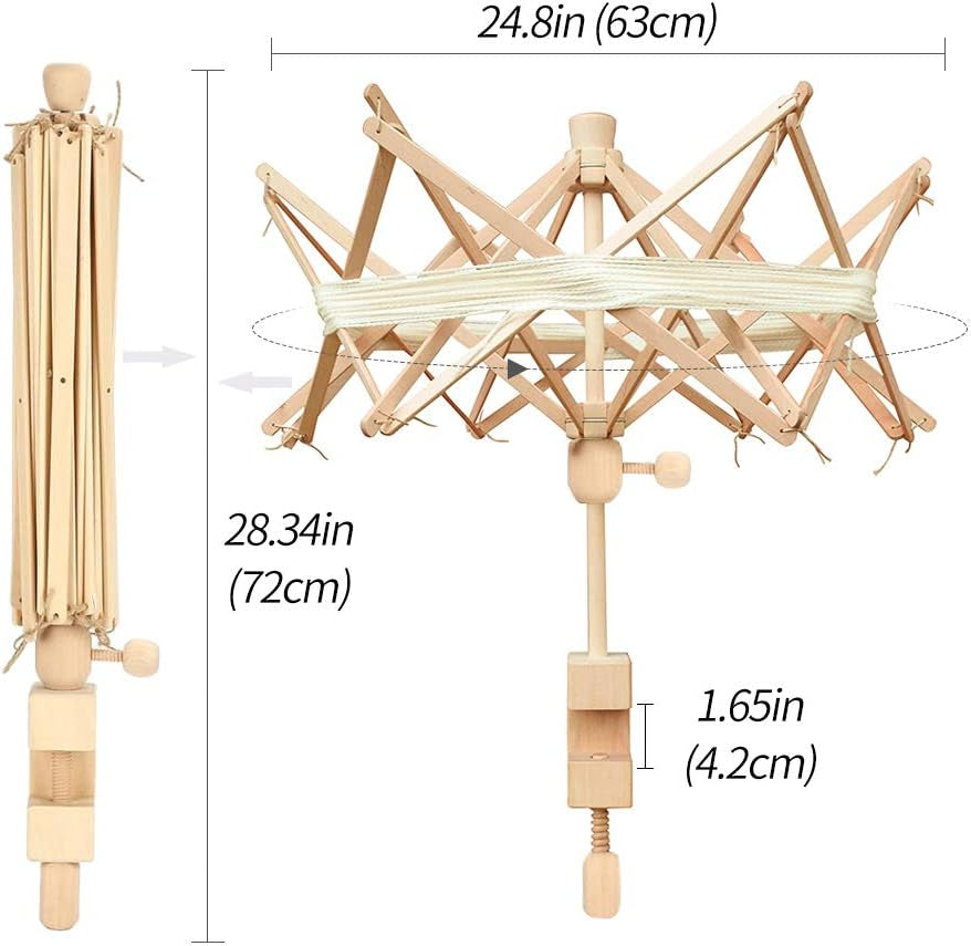 Wooden Umbrella Swift Yarn Winder - Knitting Umbrella 24&quot; Swift Yarn Winder Holder, 1Pcs Swift Yarn Winder