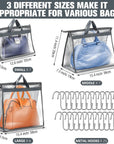 20 Pack Dust Bags for Handbags Clear Handbag Storage 3 Sizes Handbag Organizers for Closets Hand Bag Dust Cover Purse Protector Bag with Zipper and Handles with 25 Pcs S Shape Hooks