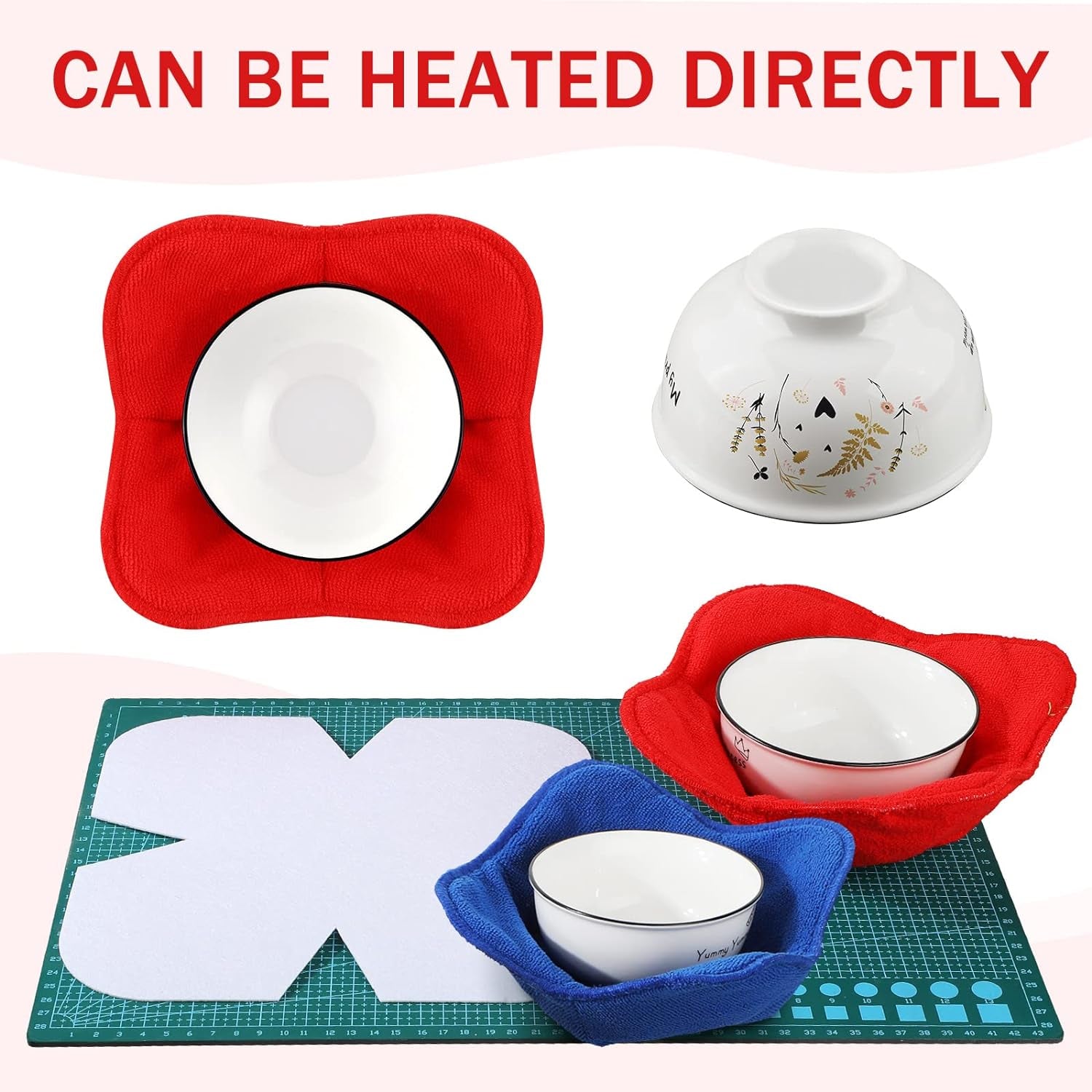 24 Pcs Cozy Pre Cut Batting Microwave Quilt Batting Fabric Batting for Quilting Bowl Cozy Pattern Template Bowl Wrap Cut on Fold Template for Sewing DIY,9.84 X 9.84 Inch, 7.8 X 7.8 Inch