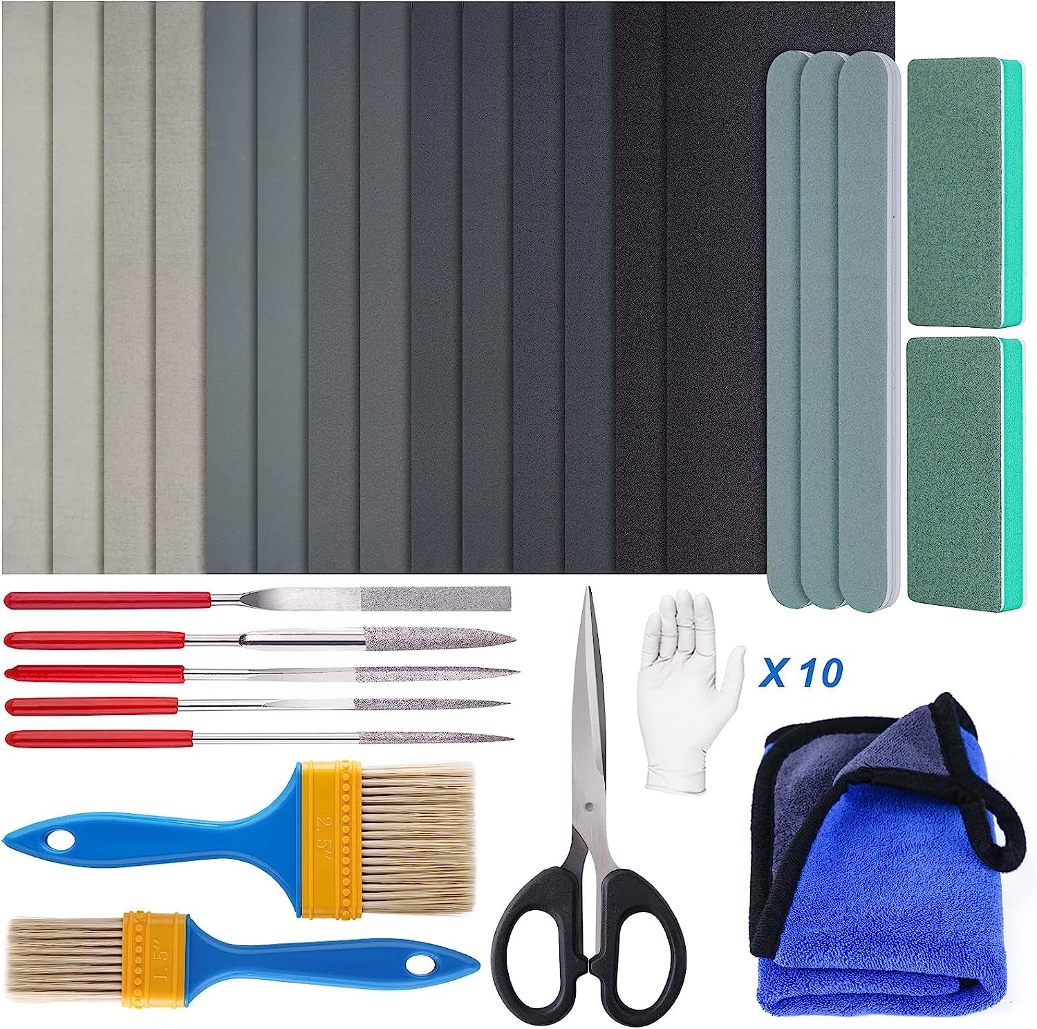 Resin Polishing Strips Kit,33Pcs Resin Supplies with Sandpaper,Resin File Kit &Blocks,Scissors,Wooden Brush,Cloth,Resin Tools for Epoxy Resin,Jewelry Making Supplies,Resin Molds