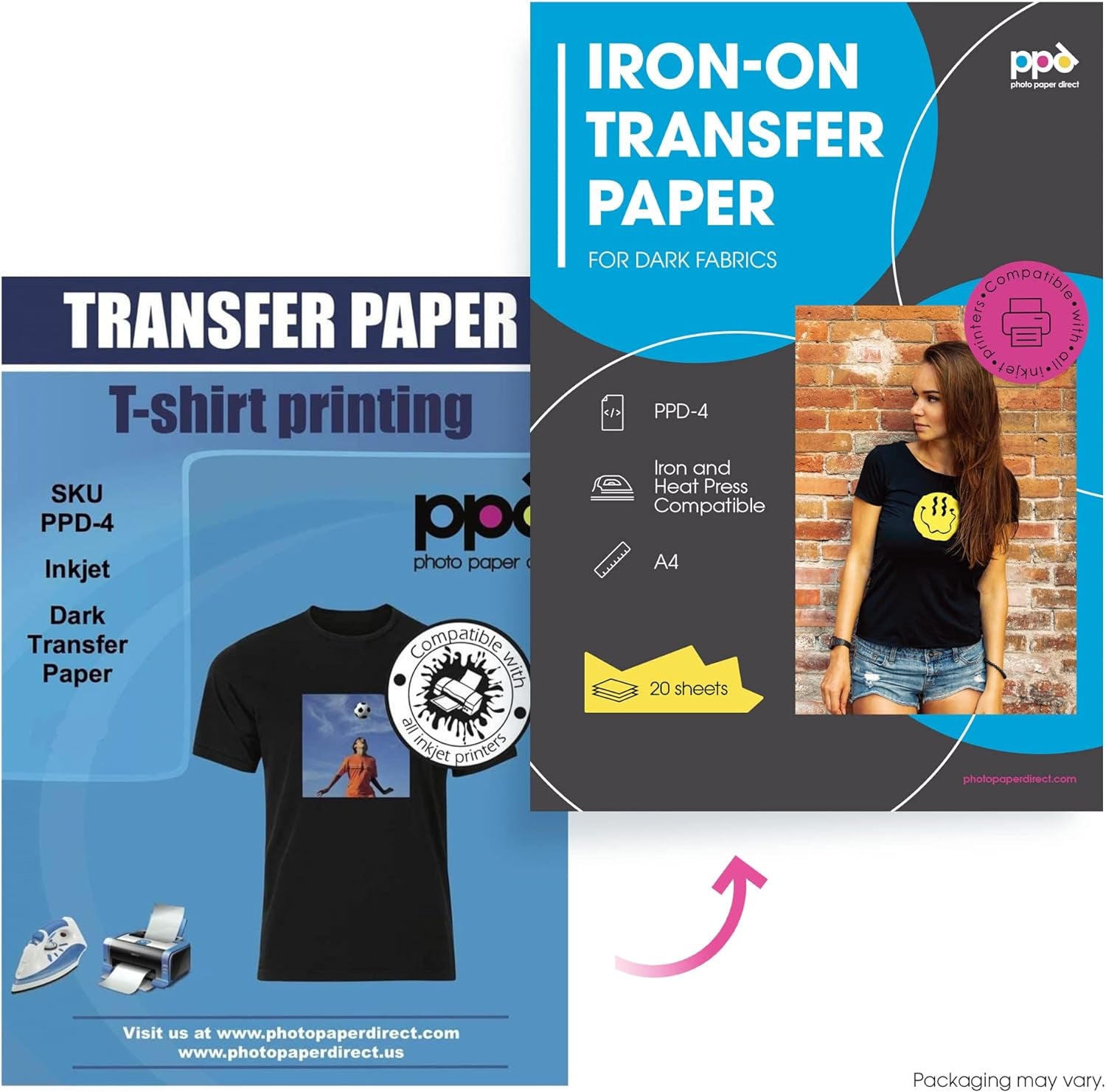 Iron on Transfer Paper for Dark Fabric Compatible with Inkjet Printer, 8.5 X 11 Printable T Shirt Heat Transfer Papers Machine Washable (20 Pack)