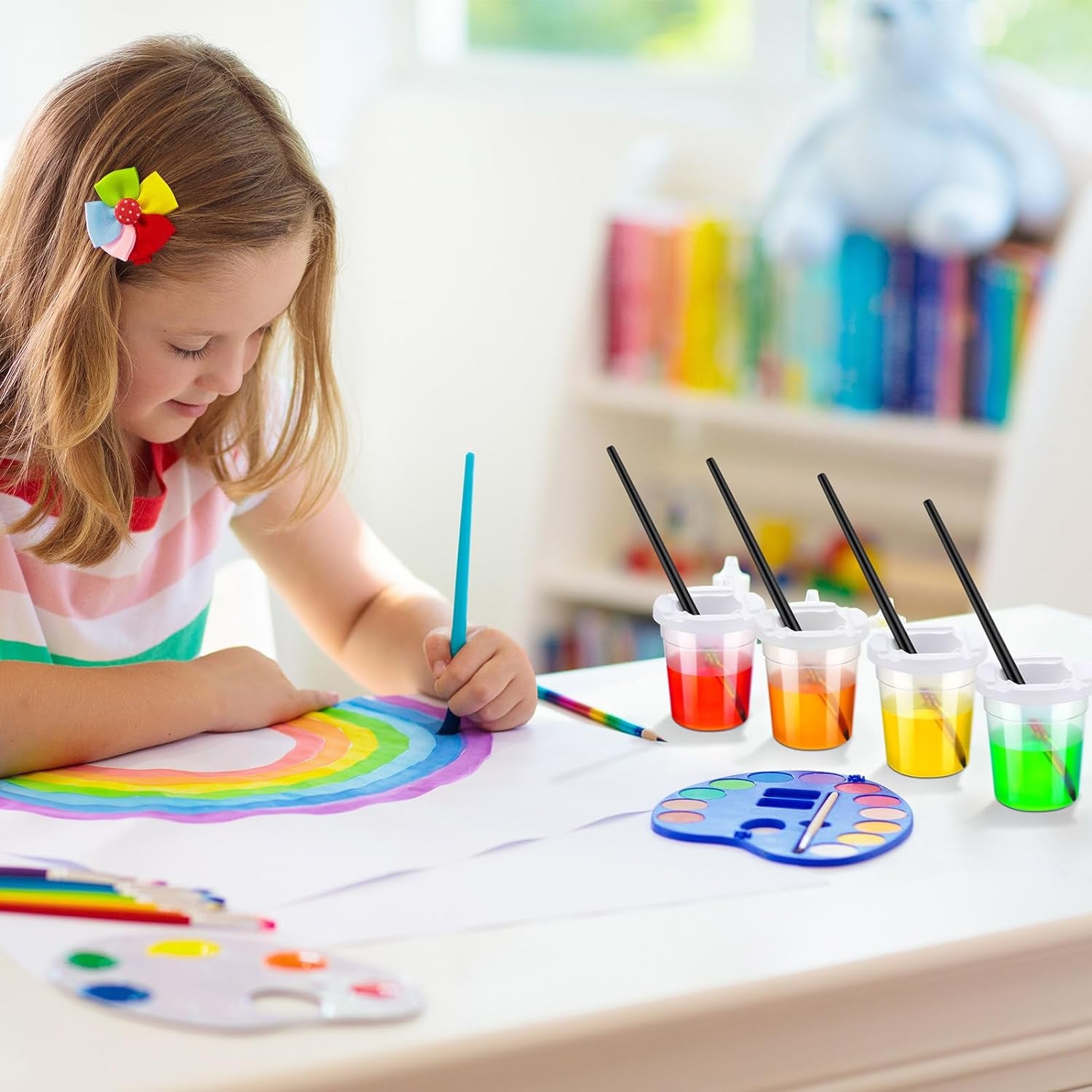 12 Packs No Spill Paint Cups with Lids for Kids Reusable Spill Proof Paint Cups for Classroom Arts Crafts Supplies