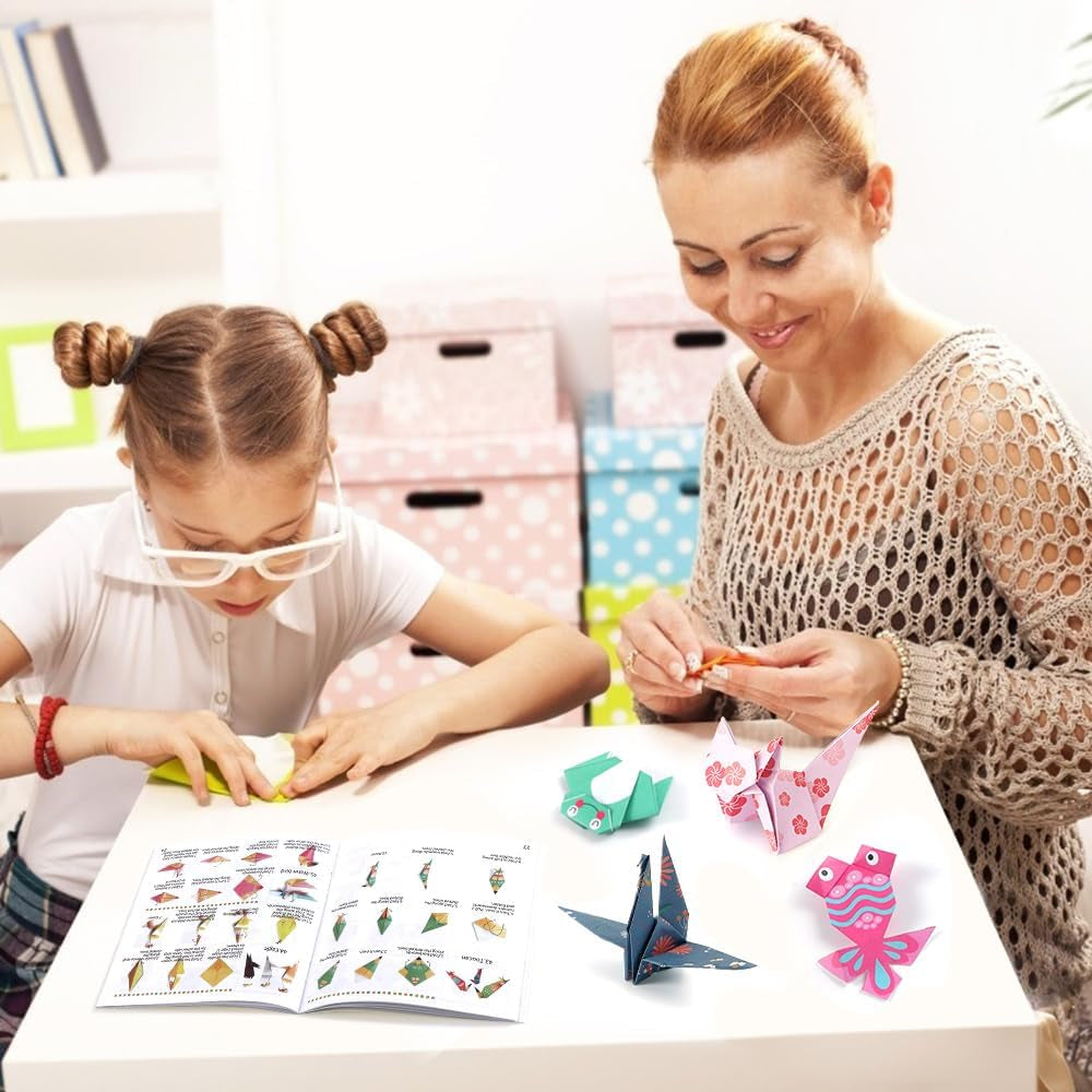 Origami Paper for Kids Crafts, 350 PCS Origami Paper Kit, Vivid 200 Cartoon Origami Objects+100 Solid Color Papers+50 Traditional Japanese Patterns with Instructions, Origami for Kids Adults Beginners