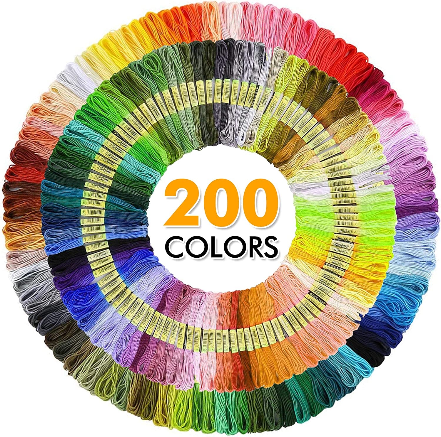 304 Pack Embroidery Kit, 200 Colors Threads, 5 Pcs Bamboo Embroidery Hoops, 2 Pcs Aida Cloth, Instructions, Bag and Cross Stitch Tools Set, Hand Embroidery Starter Kit for Beginners Adults