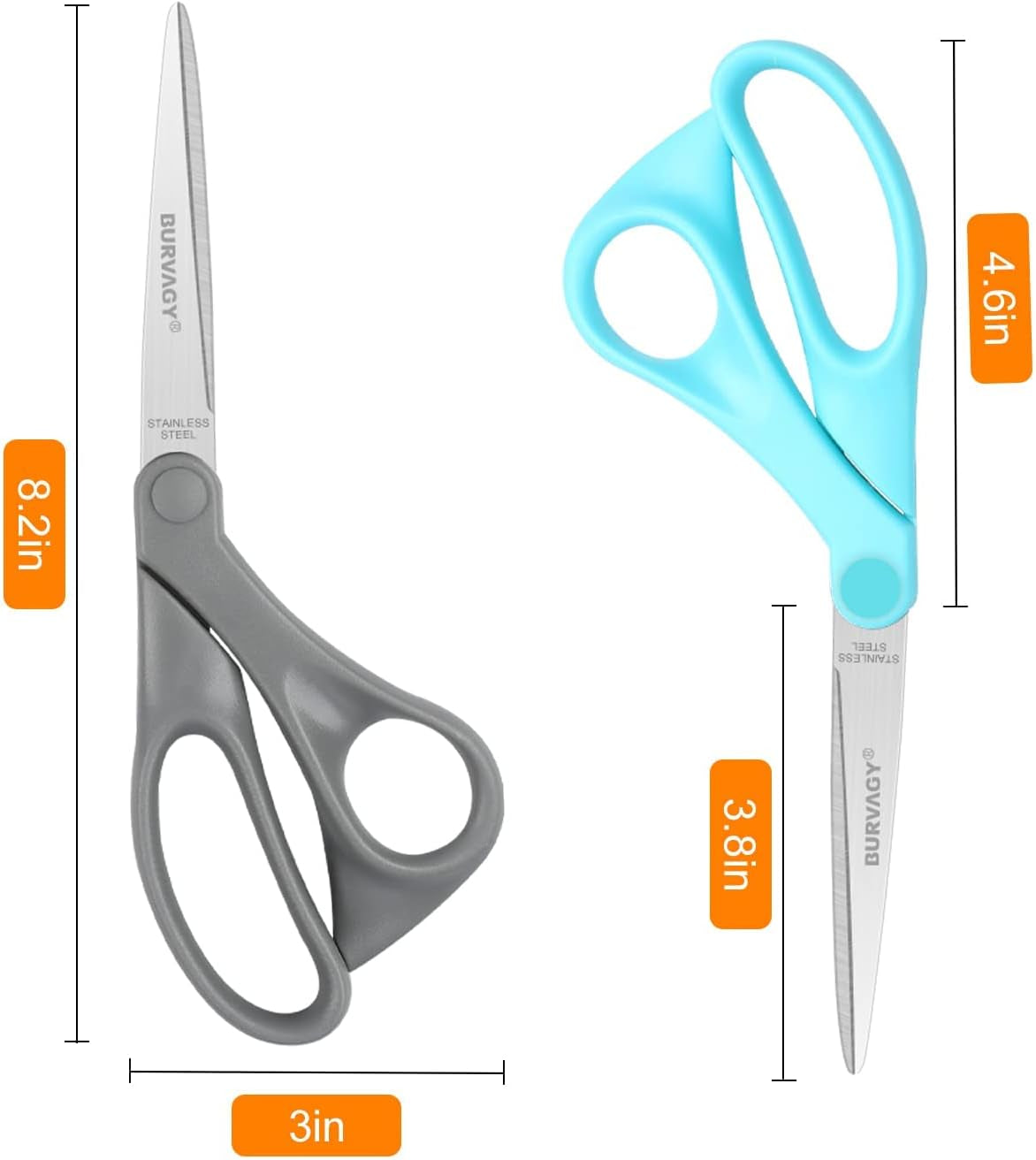 Scissors,  8" Multipurpose Heavy Duty Scissors, 12-Pack Ultra Sharp Scissors All Purpose Comfort-Grip Scissors for School Office Home Sewing Fabric Craft Supplies, Right/Left Handed.