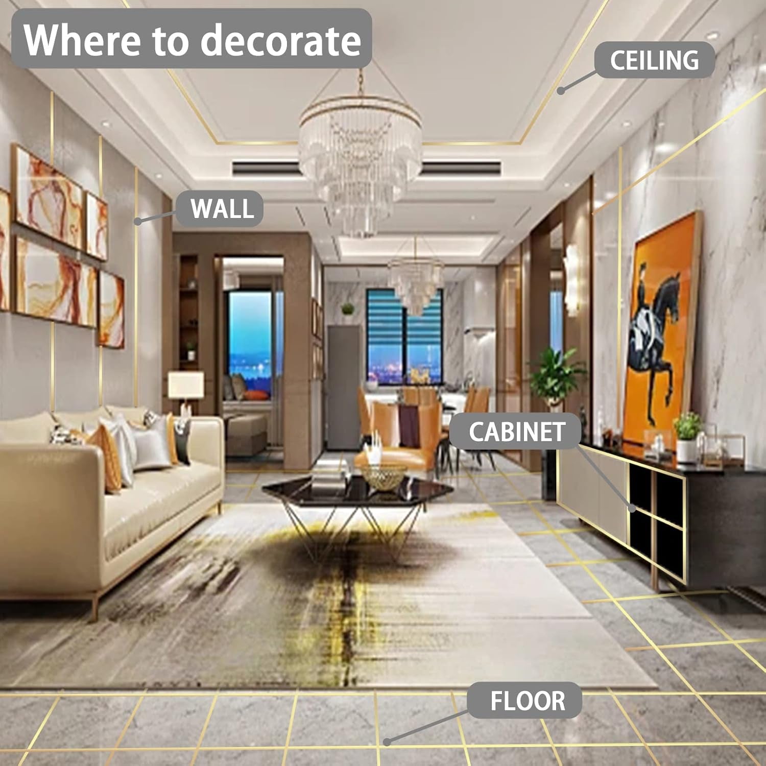 Peel and Stick Gold Metalized Polyester Mylar Film Craft Tape, Self-Adhesive Wall Molding Trim with Vibrant Mirror-Like Finish for DIY Projects Decorative Graphic Arts, 55Yds X 0.4In