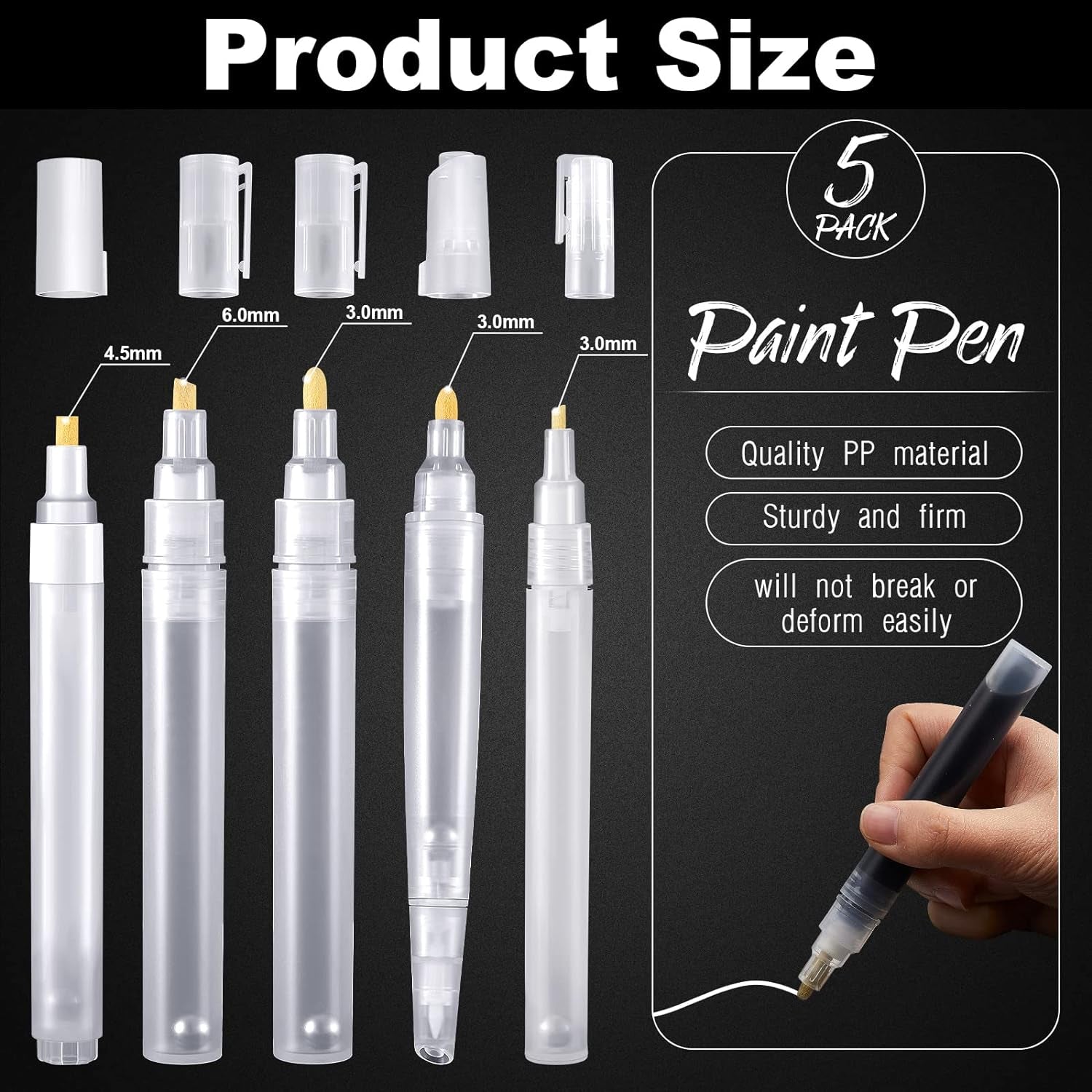 Set of 5 Empty Refill Paint Markers Blank Refillable Paint Pens Empty Refillable Marker for Painting, Transparent Pen Tube, Fill with Your Own Art Acrylic, Oil and Watercolor