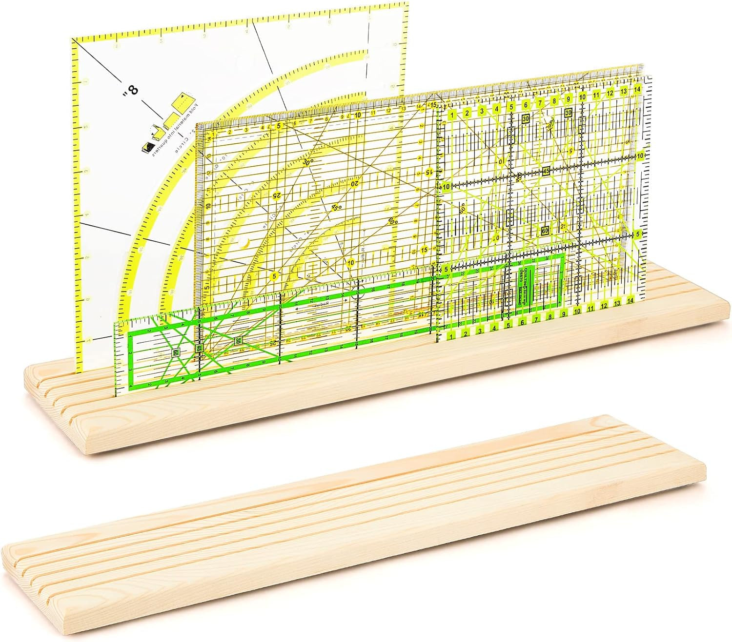 2 Pieces Wooden Ruler Rack Quilting Ruler Rack Organizer Quilting Ruler Holder Wood Quilting Grid Ruler with 5 Slots for Ruler Organizer Home Office Desk Stand (Brown)
