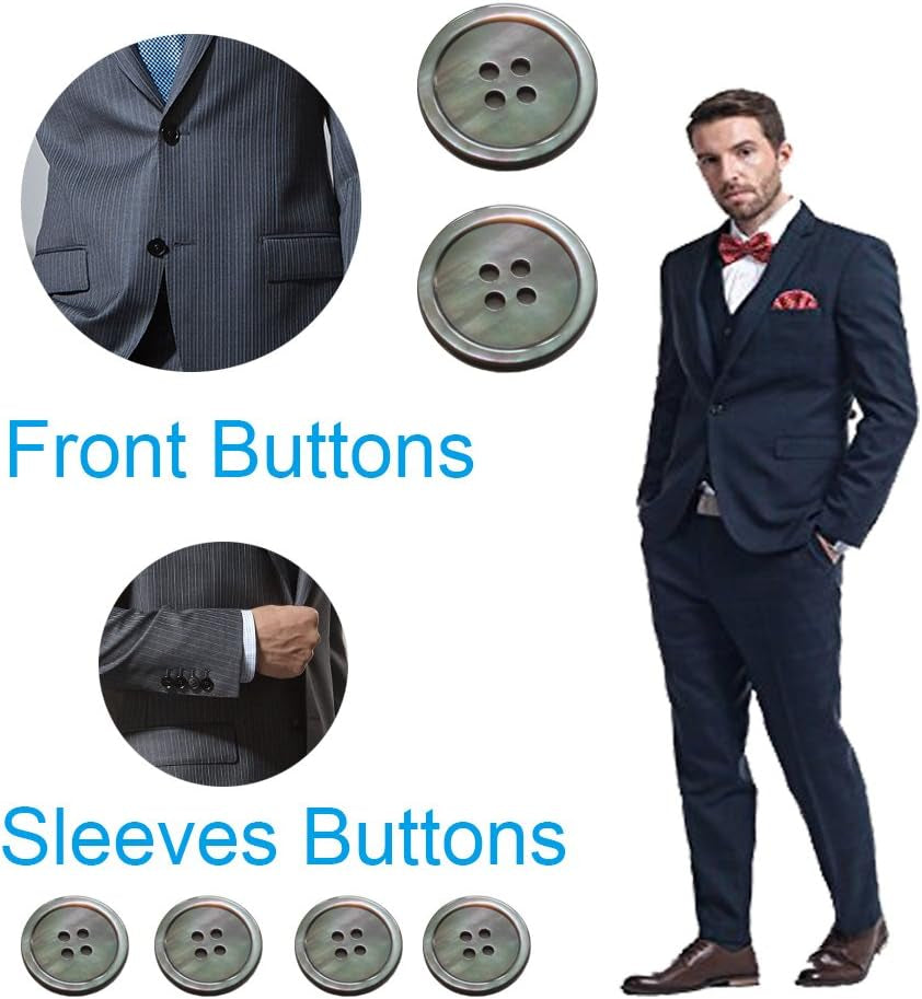 22 Pieces Natural Black Mother of Pearl Blazer Buttons Suit Buttons Set 20Mm 15Mm Genuine Black MOP Buttons Bulk for Men (Black MOP)