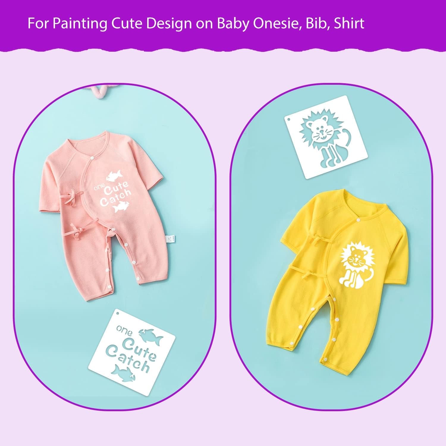 30 Pieces Baby Shower Stencils for Painting, 5 Inch Cute Onesie Stencil Reusable Mixed Phrase Painting Stencils, Small Animals Template for Painting Bodysuit Shirts Shoes Bibs Clothes