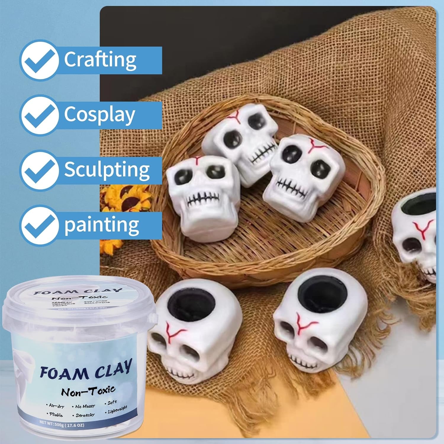 Foam Soft Clay for Slime, 500G(17.6OZ) Lightweight Moldable Air Dry Clay Suitable for DIY Creative Art Design/Creative Crafts Sanding or Shaping with Sculpting Tools,White