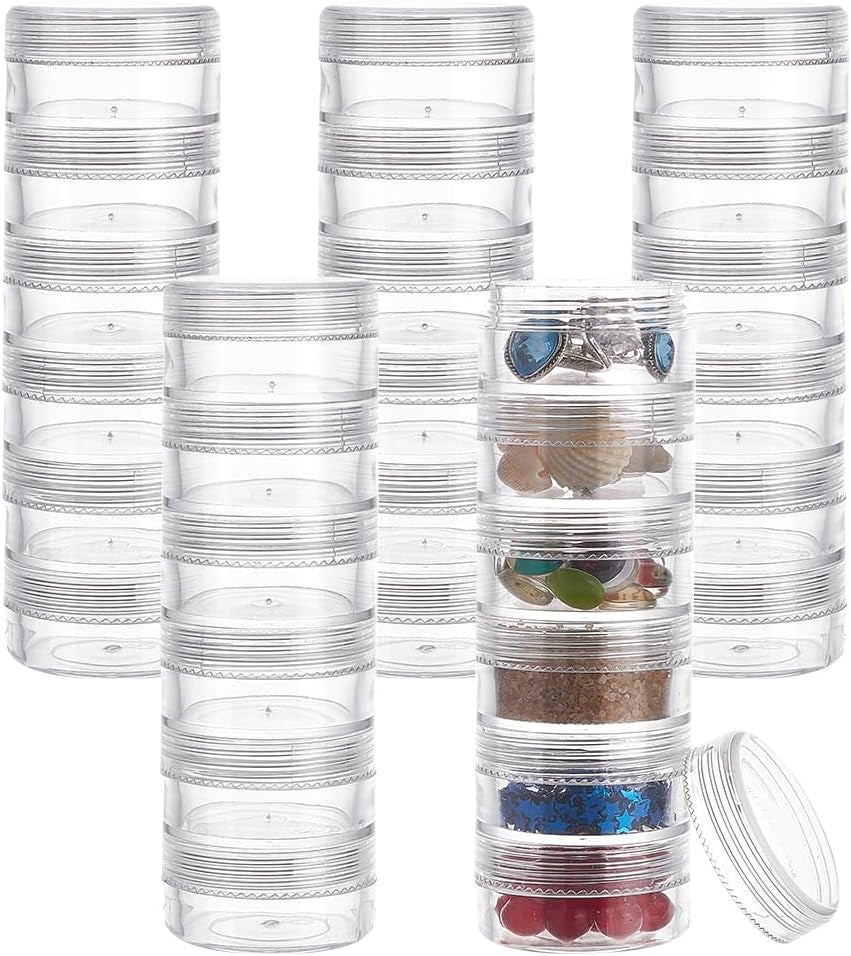 10G/10ML Stackable round Plastic Containers 5 Column(6 Layer/Column) Bead Storage Jars for Diamond Drills, Nail Art Glitters, Seed Beads