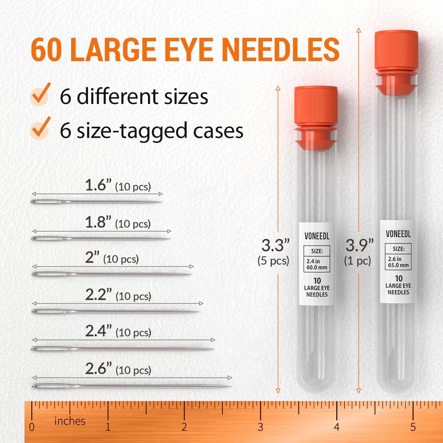 55 PCS Large Eye Sharp Needles - Easy to Thread Big Eye Sewing Needles, Embroidery Needles (6 Sizes)