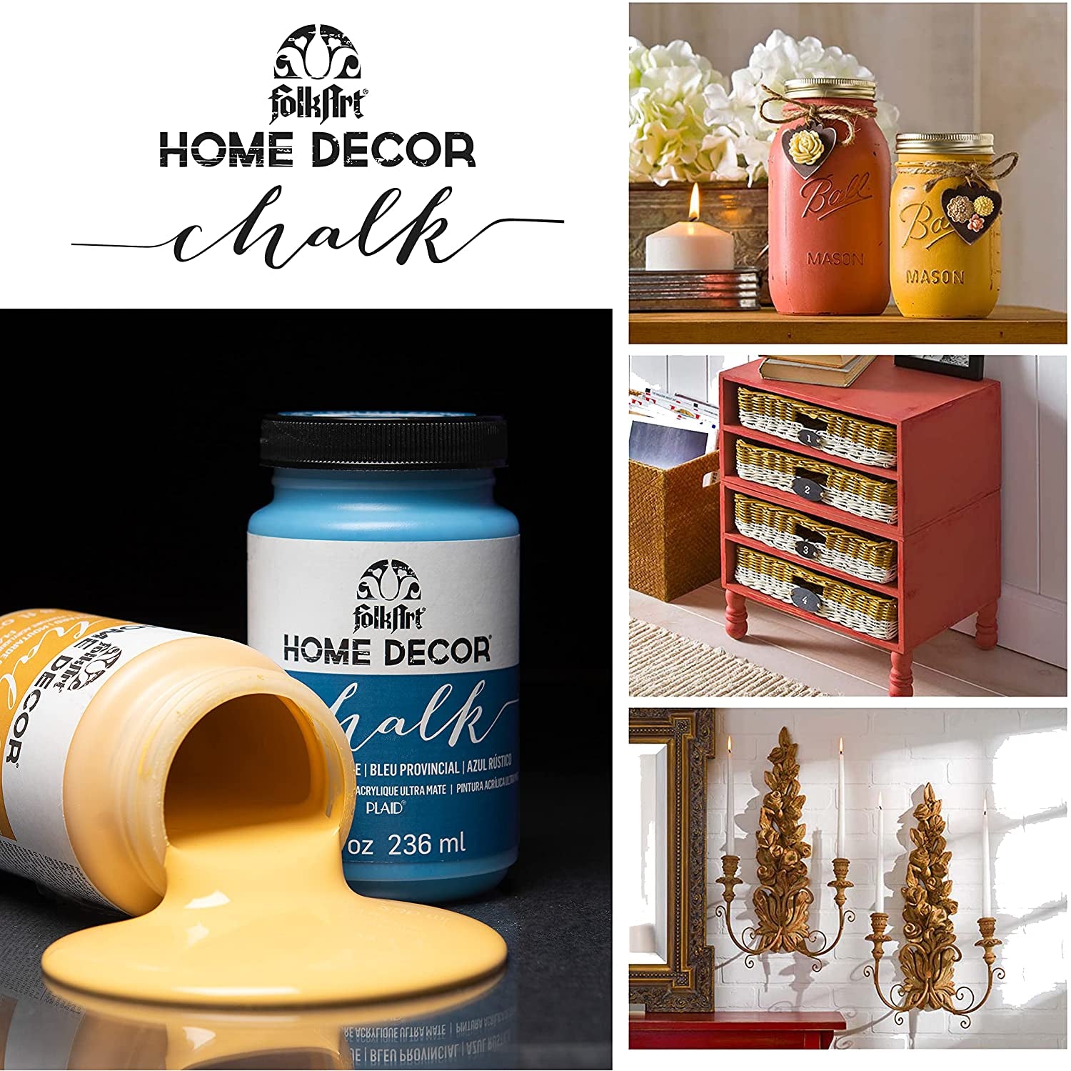 Home Decor Ultra Matte Chalk Finish Acrylic Craft Paint Set Formulated for No-Prep Application, Designed for Beginners and Artists 8 Fl Oz (Pack of 12)