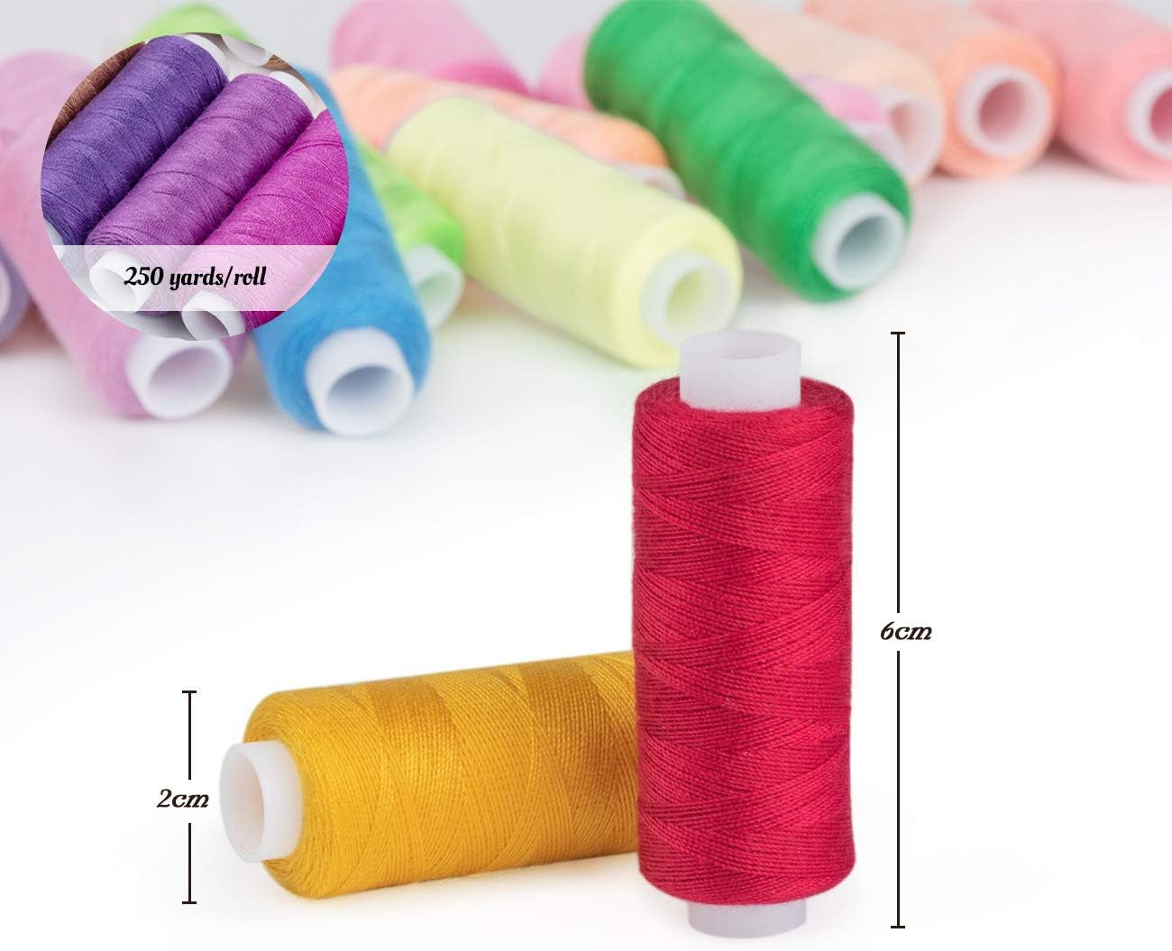 Sewing Threads Kits 60 Colour 250 Yards per Polyester Thread Spools with 10 Sewing Needles, 2 Needle Threader, Yarn Scissors, Stripper and Pearl Needle for Hand or Machine Sewing
