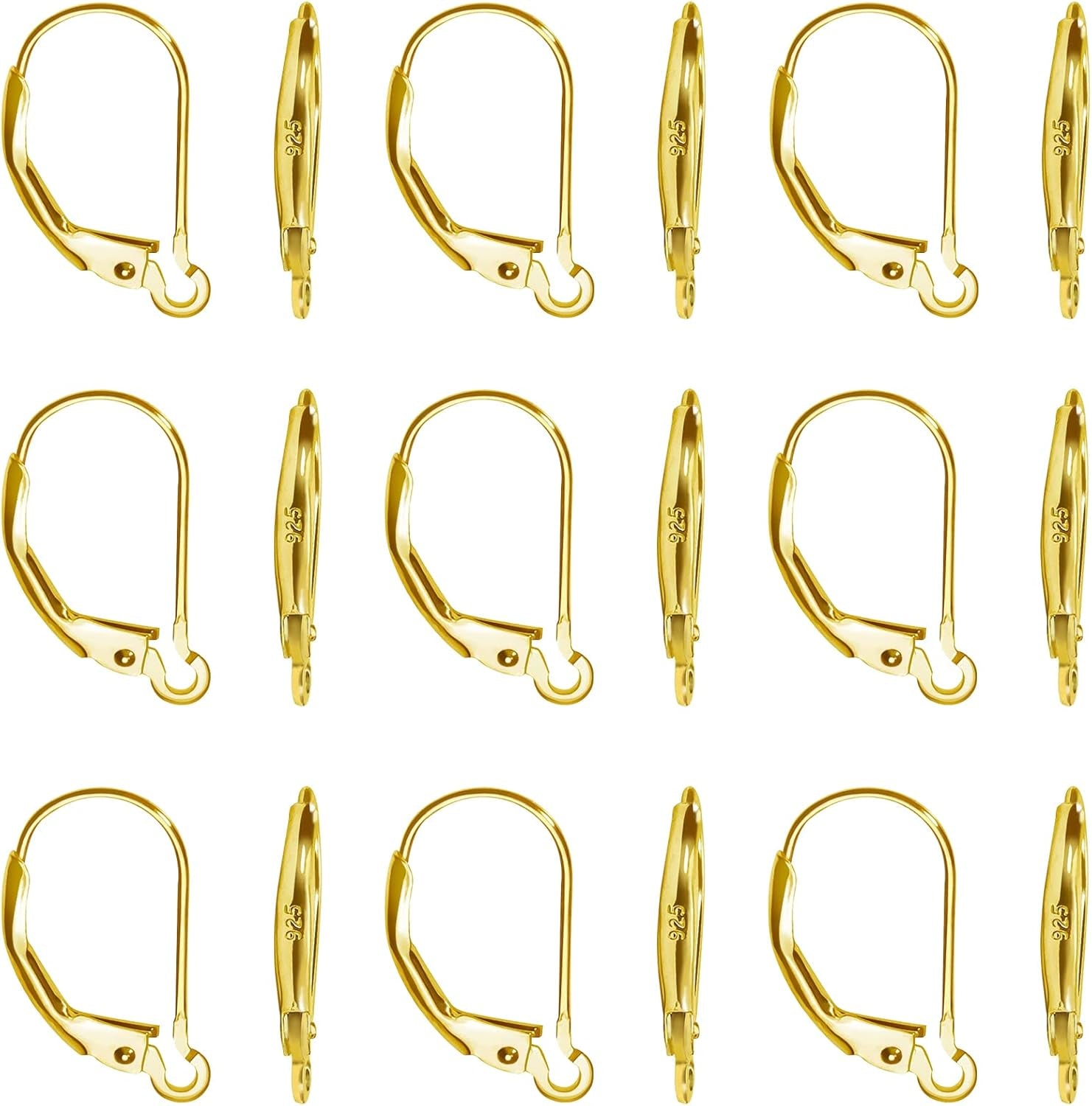 16Pcs 925 Sterling Silver Leverback Earring Hooks Hypoallergenic Interchangeable Dangle Ear Wire 10X16Mm Leverback Earring Findings for Jewelry Making