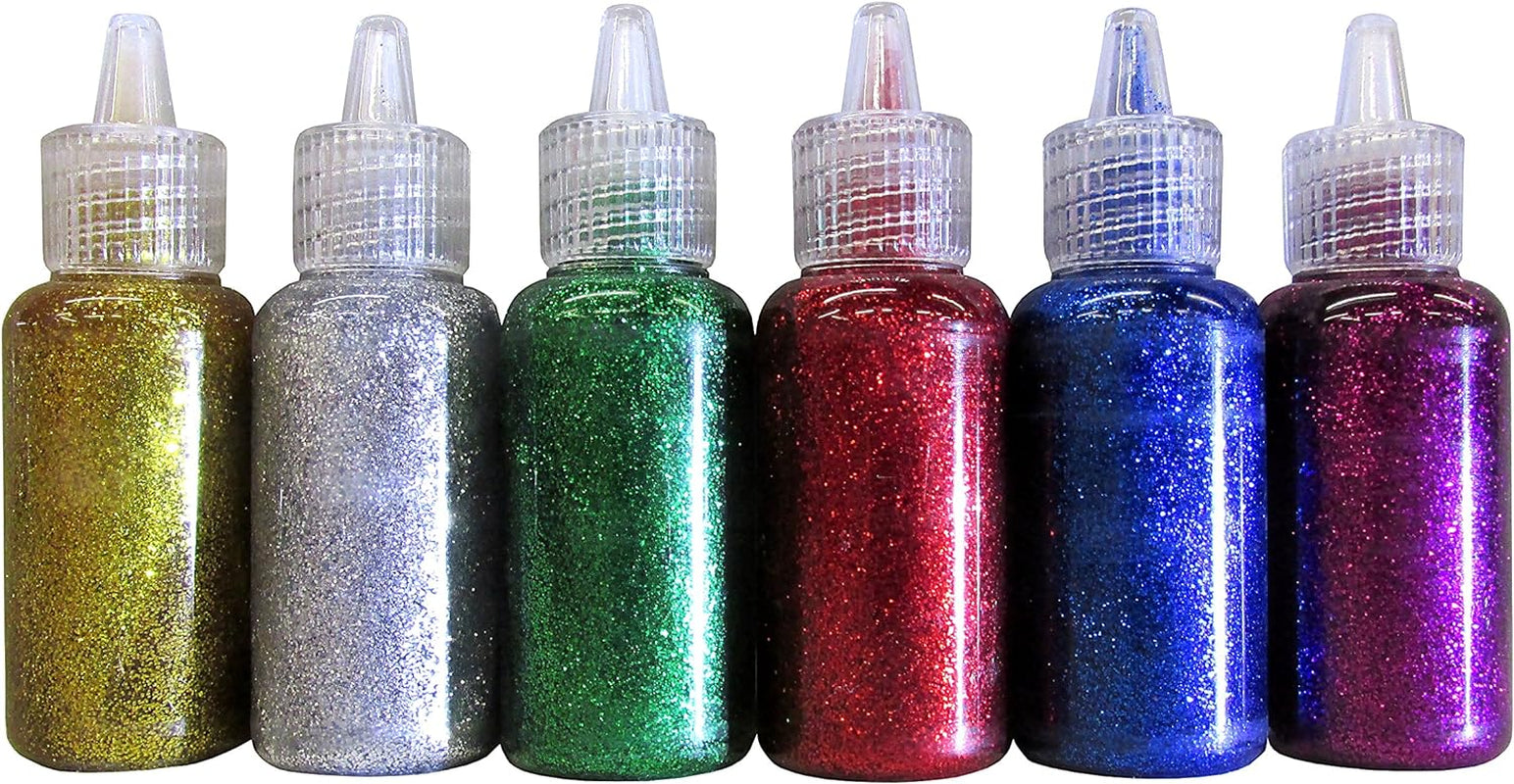 BAZIC 6 Color Glitter Glue Set 20 Milliliter Bottles - Classic Colors - Green, Gold, Red, Silver, Blue, and Purple