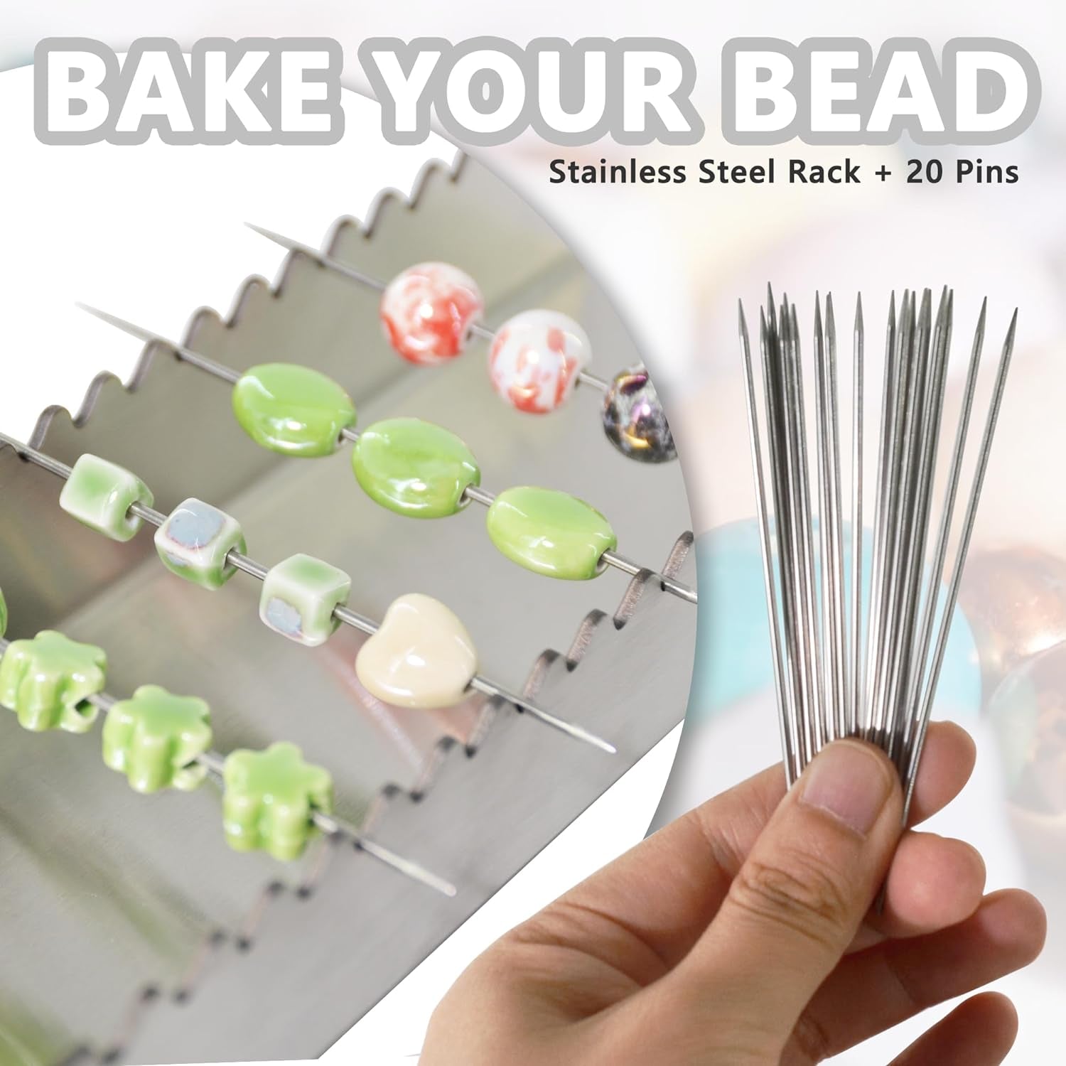 Bead Baking Rack, Polymer Clay Tools, Drying Rack for Polymer Clay Jewelry Making Tool with 20 Skewers