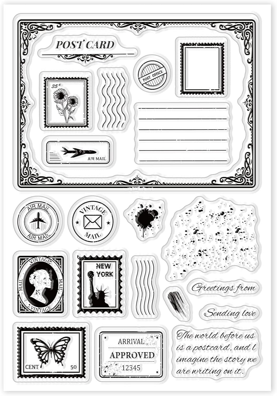 Postcard Border Edge Silicone Clear Stamp Postmark Transparent Silicone Stamp Vintage Rubber Stamp for Scrapbook Journal Card Making