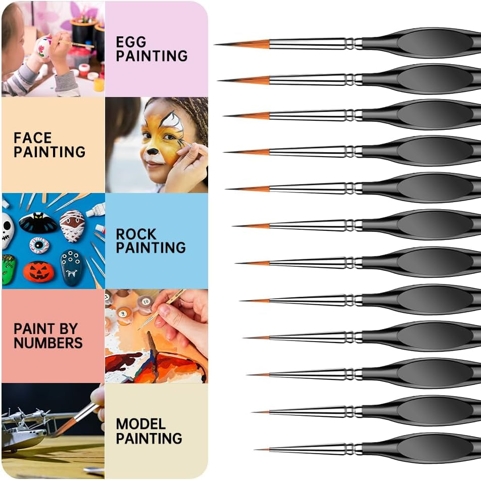 Detail Paint Brushes, Miniature Paint Brushes, 12PC Fine Detail Paint Brush Set, Mini Small Painting Brushes for Art, Crafts, Acrylic, Watercolor, Oil, Model, Face, Warhammer 40K
