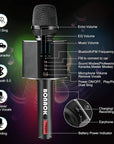 BONAOK Karaoke Microphone, Portable Wireless Bluetooth Karaoke Mic for Adults&Kids Car Home Outdoor Party, Karaoke Machine for PC/All Smartphone G50 Black