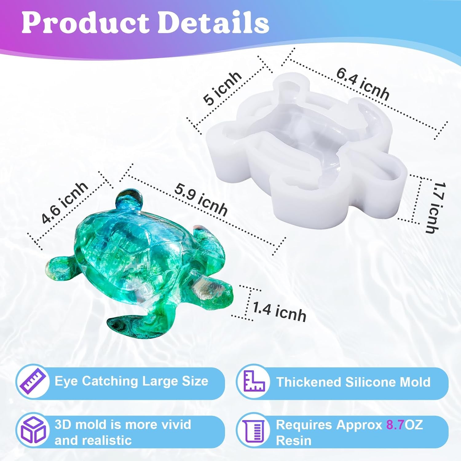 Turtle Shape Resin Molds, 3D Animal Silicone Molds for Epoxy Resin, Large Sea Turtle Marine Art Silicone Resin Molds for Resin Craft, Ocean Theme Resin Night Lights, Home Decor