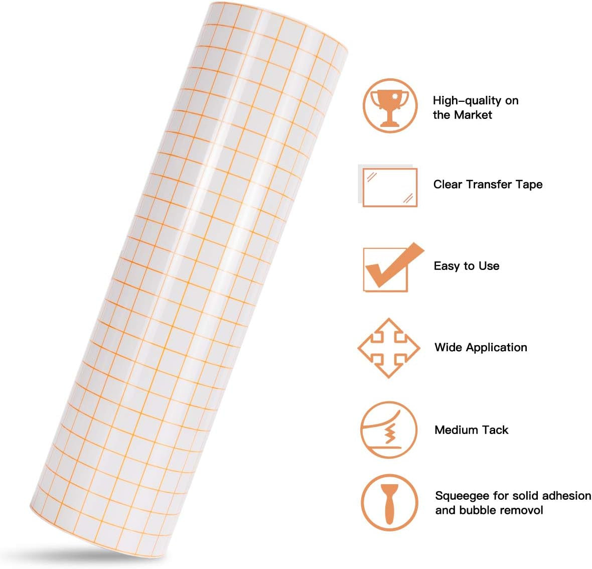 Transfer Tape for Vinyl - 12&quot; X 70 FT W/Orange Alignment Grid for Adhesive Vinyl - Medium Tack Vinyl Transfer Tape for Cricut, Silhouette Cameo, Decals, Signs, Windows and Stickers