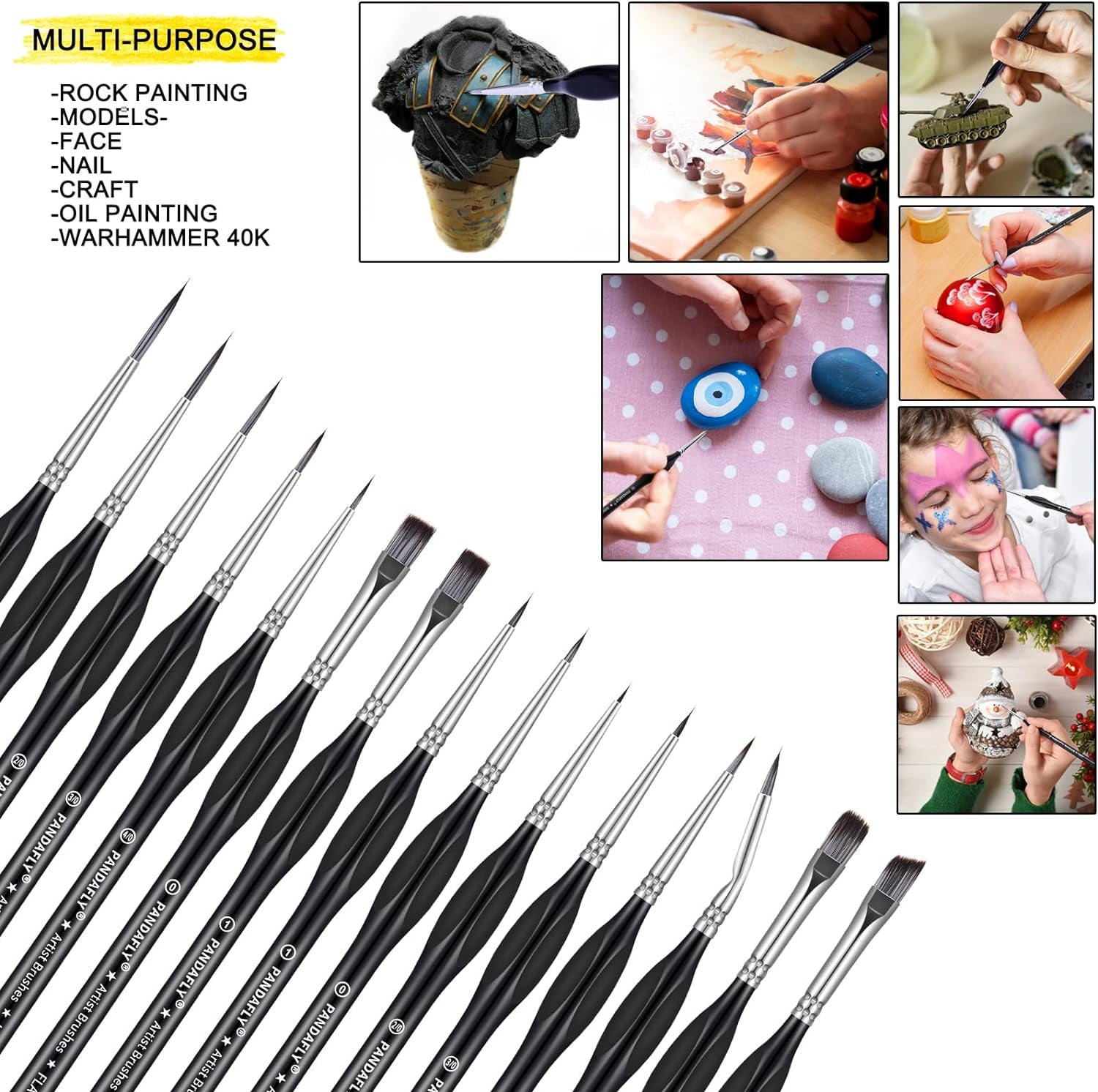 Detail Paint Brushes Set, 15Pcs Miniature Brushes for Fine Detailing & Art Painting - Acrylic, Oil, Watercolors & Paint by Number, Models, Face, Nail, Craft, Warhammer 40K
